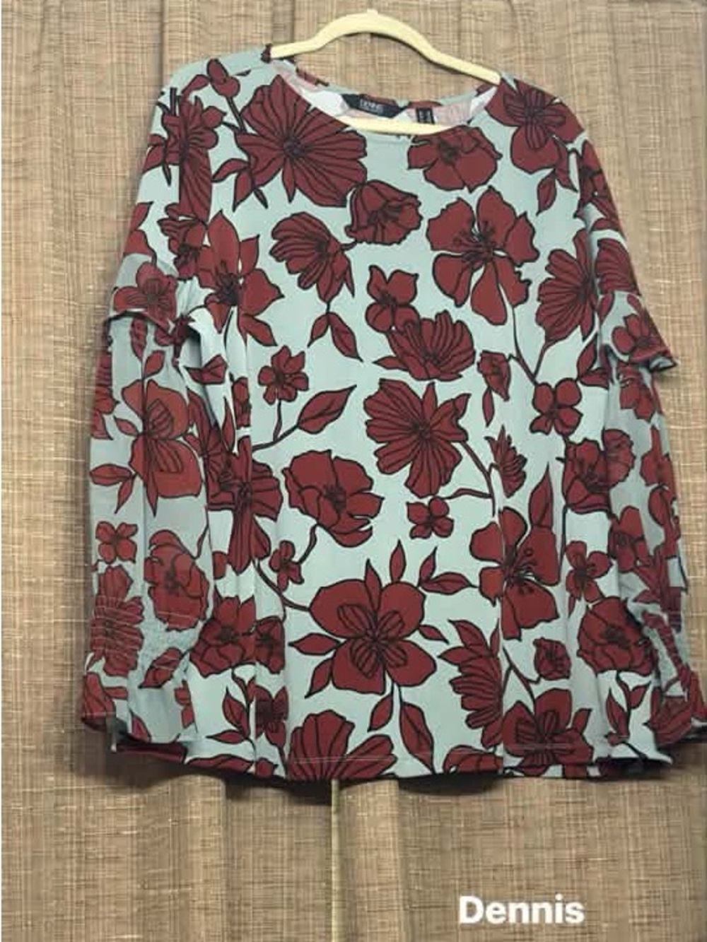 Dennis Brand Floral Blouse in Light Blue and Burgundy size 1X VGUC